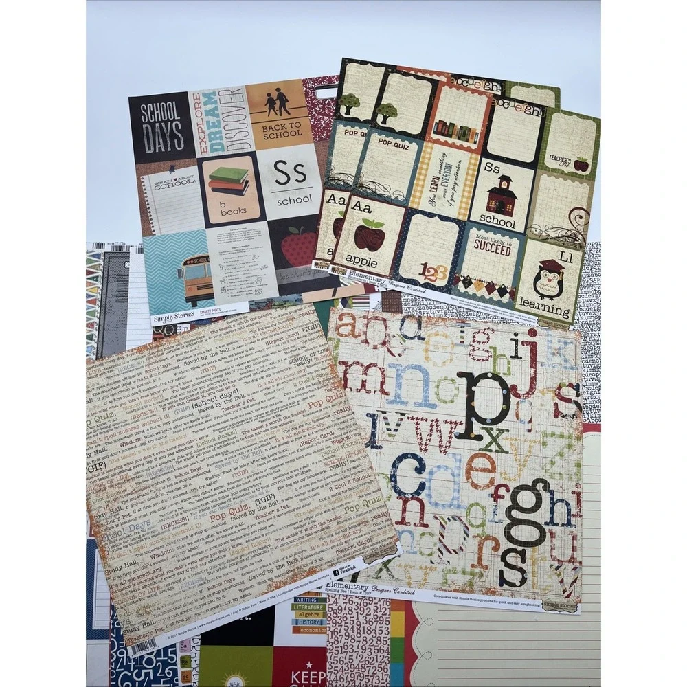 12x12 School Scrapbook Paper Lot Pink Paislee Bella Blvd Simple Stories‎